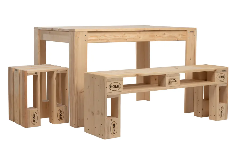 Palettenmöbel PALtavola Esstisch-Set aus neuen Paletten
