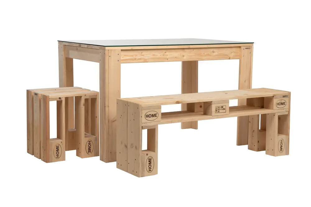 Palettenmöbel PALtavola Esstisch-Set aus neuen Paletten